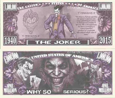 Buy The Joker Comic Book Super Villain Million Dollar Bills X 2 Batman Gotham • 1.99£