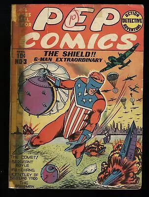 Buy Pep Comics #3 Fair 1.0 Golden Age MLJ Superhero! The Shield! Archie 1940 • 387.53£