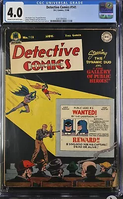 Buy Detective Comics #141 CGC 4.0 1948 Golden Age Batman & Robin Bob Kane ! • 446.55£