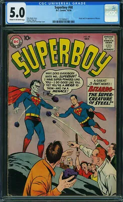 Buy Superboy #68 CGC 5.0 DC 1958 1st Bizarro! Superman! No Cover Writing! P2 111 Cmm • 893.10£