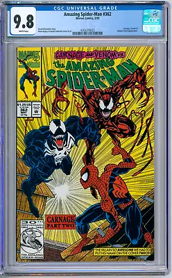 Buy Amazing Spider-Man 362 CGC Graded 9.8 NM/MT 2nd Carnage Marvel Comics 1992 • 77.76£