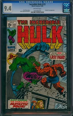 Buy Incredible Hulk #122 🌟 CGC 9.4 🌟 Hulk Vs. Thing Cover! Herb Trimpe Marvel 1969 • 291.75£