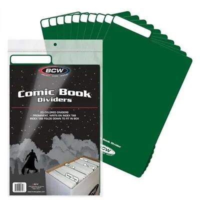 Buy Pack Of 25 BCW Green Plastic Comic Book Dividers With Folding Write On Tab • 23.29£