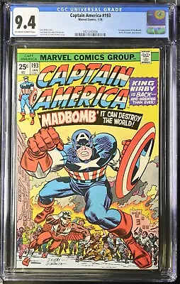 Buy Captain America #193 - Cgc 9.4 Ow/wp - Nm - 1st Madbomb - Jack Kirby • 112.61£