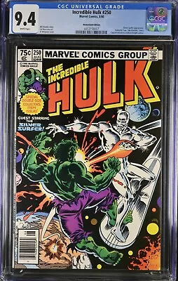 Buy Incredible Hulk #250 Silver Surfer Battle Newsstand White Pages 1980 CGC 9.4 • 97.08£