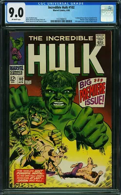 Buy Hulk #102 CGC 9.0 Marvel 1968 1st Issue! Avengers! Key Silver Age! P10 118 Cmm • 535.82£