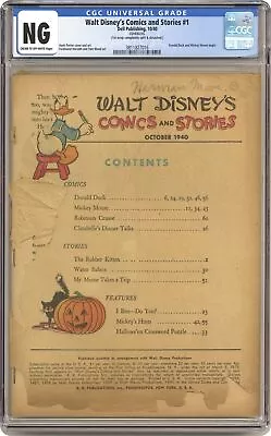 Buy Walt Disney's Comics And Stories #1 CGC 0.3 NG 1940 3811827016 • 824.68£