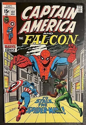 Buy Captain America #137 FALCON/SPIDER-MAN  S.Buscema Cover  1971 Marvel Comics VF+ • 45£