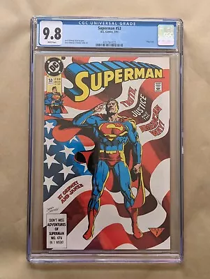 Buy SUPERMAN #53 CGC 9.8, 1991, USA FLAG COVER WHITE Pages • 232.94£