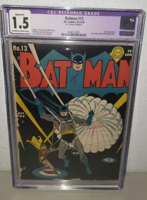 Buy Golden Age Batman #13 CGC 1.5  1942 Classic WW2 Cover Joker Appearance  • 618.51£
