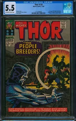 Buy Thor #134 🌟 CGC 5.5 🌟 1st App HIGH EVOLUTIONARY & MAN-BEAST! Mighty Comic 1966 • 201.14£