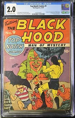 Buy Top Notch Comics #9 CGC GD 2.0 Origin And 1st Appearance Black Hood! Archie 1940 • 1,358.29£