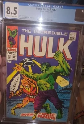 Buy Incredible Hulk #103 CGC 8.5 Key 1st Space Parasite Appearance Off White Pg 1968 • 217.45£