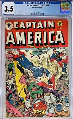 Buy ⭐️Captain America #53, 1946 Timely, Schomburg🇺🇸 Mobster Beat Down Cvr CGC 3.5 • 1,339.65£