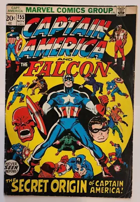 Buy CAPTAIN AMERICA & Falcon #155 ORIGIN REVEALED 1972 Marvel (4.5) Very Good+ • 6.99£