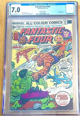 Buy Fantastic Four 166. Marvel Jan 1976. UK Price Variant  CGC Graded 7.0 The Hulk. • 89£