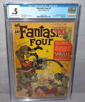 Buy FANTASTIC FOUR #2 (Skrulls 1st App, 2nd Team Appearance) CGC .5 Marvel 1962 • 737.77£