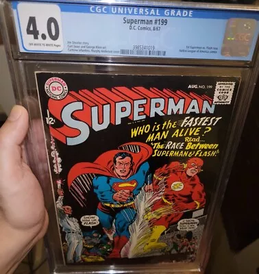 Buy Superman #199 (DC 1967) CGC 4.0 *  1st Superman Vs. Flash Race Key Appearance  • 155.32£