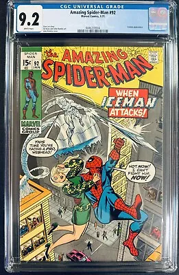Buy Amazing Spider-Man #92 CGC 9.2  Iceman Appearance! Romita Marvel Comic 1971 • 330.06£