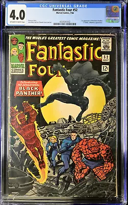 Buy Fantastic Four #52 CGC VG 4.0 1st Appearance Of Black Panther! Marvel 1966 • 407.72£