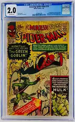Buy 1964 Amazing Spider-Man #14 CGC 2.0 1st Green Goblin Appearance ASM Silver Age! • 931.15£