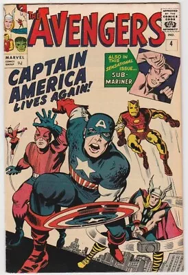 Buy AVENGERS #4 (Marvel 1964) FIRST SILVER AGE CAPTAIN AMERICA KIRBY Art FN/VFN 7.0 • 2,200£