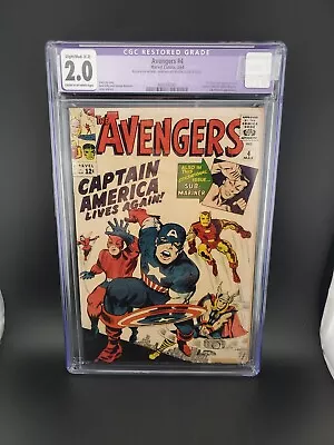 Buy 🇺🇸  Avengers 4 CGC 2.0 First Appearance Captain America Silver Age Key 🔑 🇺🇸 • 504.80£