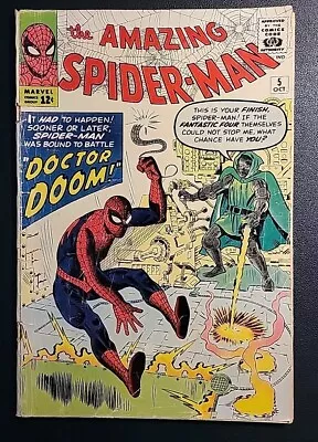Buy 🔥 AMAZING SPIDER-MAN #5 🔑 1st DOCTOR DOOM CROSSOVER!! 💎  1963 VG-  CGC READY! • 815.43£