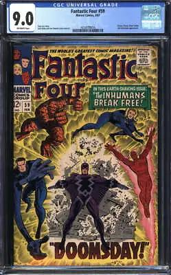 Buy Fantastic Four #59 Cgc 9.0 Ow Pages // Jack Kirby Cover Marvel Comics 1967 • 174.74£