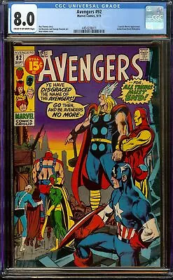 Buy Avengers #92 CGC 8.0 C/OW - Marvel Comics 1971 - Neal Adams Cover • 73£