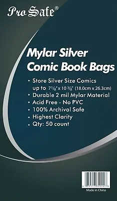 Buy 50 MYLAR SILVER AGE Comic Book Bags Acid Free, Ultra Clear 50 Bags / Sleeves • 23.25£