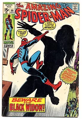Buy AMAZING SPIDER-MAN #86 G, Re-Intro Black Widow! Marvel Comics 1970 • 23.30£