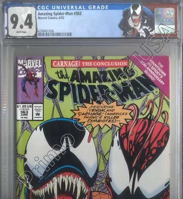 Buy PRIMO:  AMAZING SPIDER-MAN #363 VENOM CARNAGE Custom Label Marvel CGC 9.4 NM • 42.67£