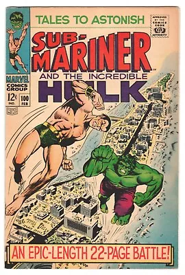Buy Tales To Astonish #100 - Hulk Vs Sub-Mariner - MARIE SEVERIN Cover Art VF 8.0 • 53.59£