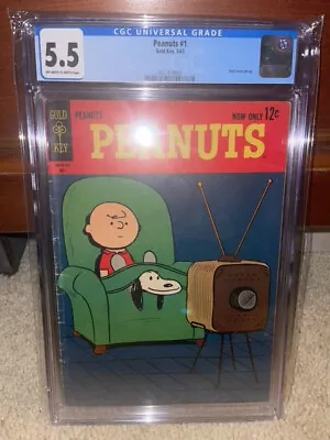 Buy Peanuts #1 CGC 5.5 Gold Key 1963 Charlie Brown! Snoopy! Key Silver! P5 403 Cm • 407.72£