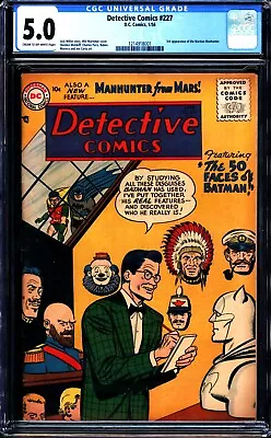 Buy Detective Comics #227 (1956) CGC 5.0 -- 3rd Martian Manhunter App.; Win Mortimer • 266.37£