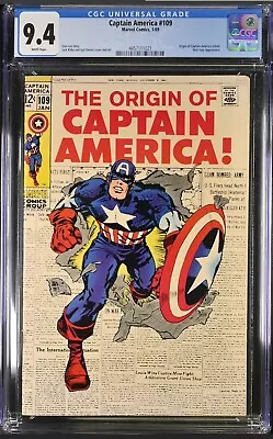 Buy Captain America 109 CGC 9.4 WHITE Pages Origin Jack Kirby Stan Lee Marvel 1969 • 446.55£