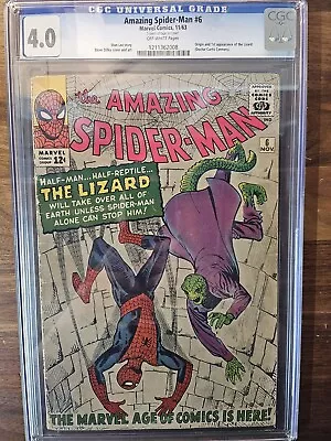 Buy Amazing Spider-man 6 - Cgc Vg 4.0 - 1st Appearance Of The Lizard (1963) • 815.44£