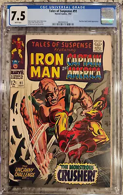 Buy TALES OF SUSPENSE #91 CGC 7.5 White Pages ⛑ Marvel 1967 Iron Man Vs. Crusher • 73.78£