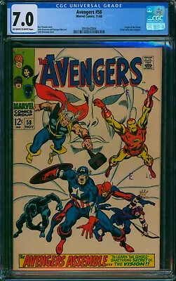 Buy AVENGERS #58 (1968) 🌟 CGC 7.0 🌟 VISION JOINS THE AVENGERS! Marvel Graded Comic • 128.14£