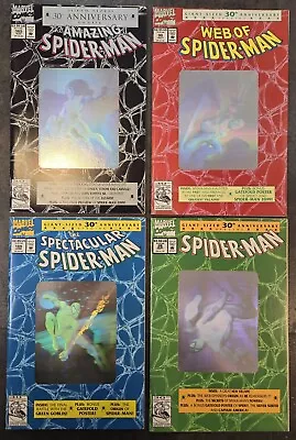 Buy 4 SPIDER-MAN 30TH ANNIVERSARY COMIC LOT AMAZING WEB OF SPECTACULAR FOIL COVER Nc • 27.83£