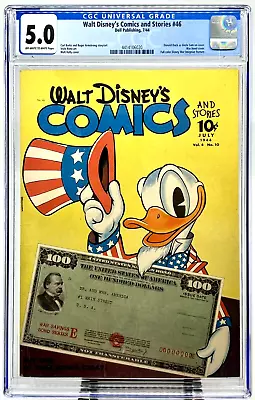 Buy Walt Disney's Comics And Stories #46 CGC 5.0 1944 Donald Uncle Sam War Bonds WW2 • 455.13£