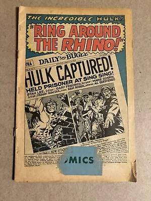 Buy Incredible Hulk #104 Coverless Low Grade 1968 Hulk Vs Rhino • 10.87£