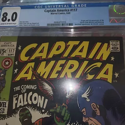 Buy CAPTAIN AMERICA #117  CGC 8.0 OW/W PAGES (1969) FALCON'S 1st APPEARANCE • 465.97£