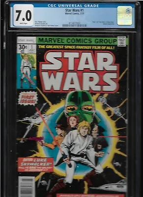 Buy RARE 1977 1st ISSUE    STAR WARS     MARVEL   COMIC BOOK  CGC 7.0 • 465.96£