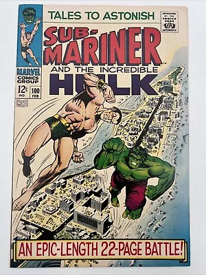 Buy Tales To ASTONISH # 100 1968. Hulk Vs. Sub-Mariner. (VF+)White Pages • 46.60£