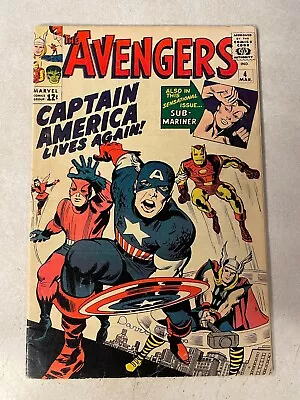 Buy Avengers #4 Key Issue Marvel 1963 Stan Lee Kirby Captain America Iron Man Thor • 1,466.24£