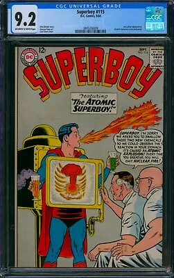 Buy SUPERBOY #115 ⭐ CGC 9.2 ⭐ Lex Luthor App! Atomic Explosion Cover DC Comic 1964 • 271.04£