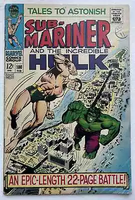 Buy Tales To Astonish 100  1968  Marvel Silver Age Sub-Mariner + Hulk • 16.99£