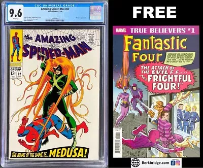 Buy AMAZING SPIDER-MAN 62 CGC 9.6 WHITE PAGES 7/68 💎 FREE TB FANTASTIC FOUR 36 Raw • 912.52£